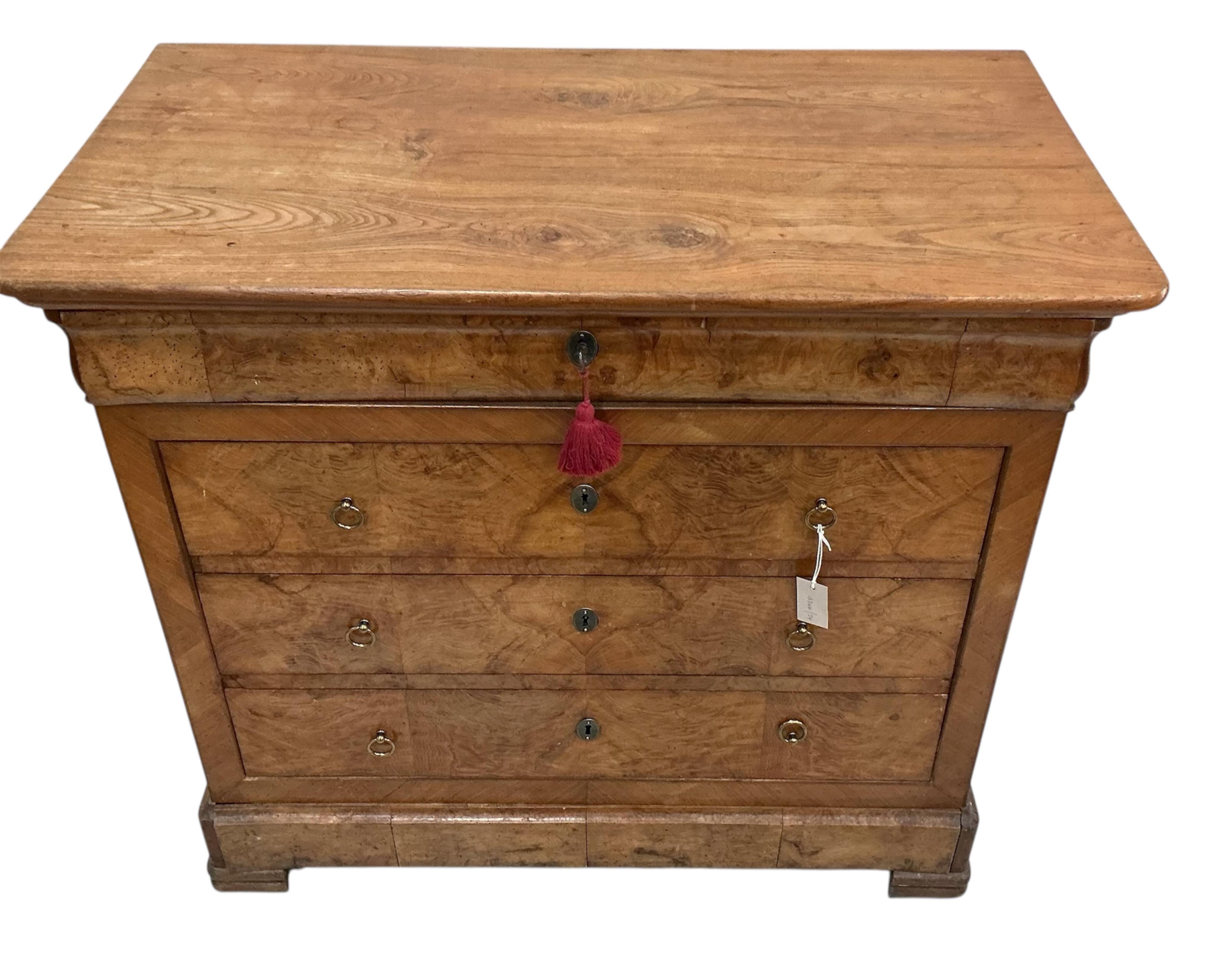 A 19th century French elm commode, width 104cm, depth 56cm, height 96cm